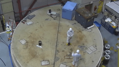 Pilgrim reactor containment shield cut in preparation for demolition. Image: Holtec